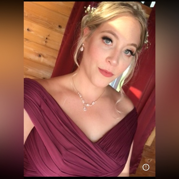 David’s Bridal Bridesmaid OTS Chiffon Burgundy/Wine Gown, size 12,only worn once - Picture 9 of 13